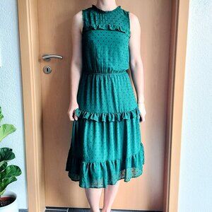 Monteau Deep Green Sleeveless Cottagecore Tiered Ruffle Prairie Midi Dress XS